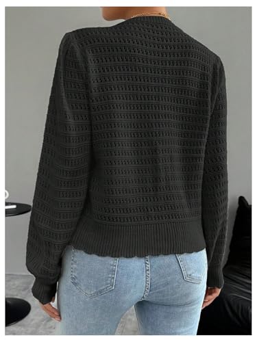 Image of GORGLITTER Women's Long Sleeve Tie Front Cardigan Fall Sweaters Lightweight Crochet Knit Tops Black X-Large
