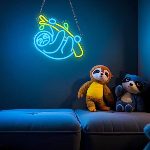 Image of CoolGift Mart Sloth Neon Sign, Sloth Lamp Wall Decor, Dimmable Birthday Party Decorations for Home, Patio, Garden, Bars, Restaurants, Hotels, Stores, Clubs, Ideal Gift for Friends, Family and Kids