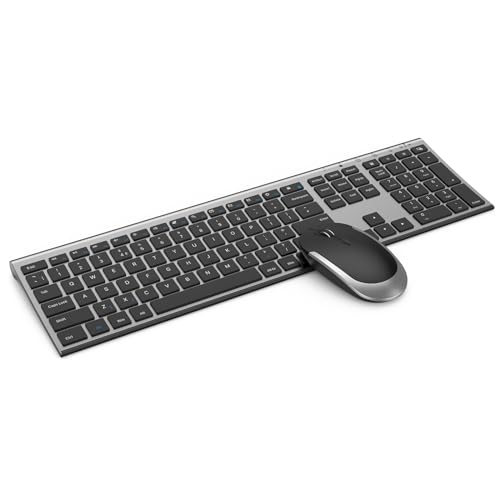 Rechargeable Wireless Keyboard Mouse Combo, seenda Full Size Slim Ultra Thin Quiet USB Keyboard and Mouse Stable Connection UK Layout for PC, Computer, Laptop, Space Gray