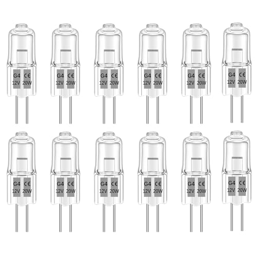 Liuyife 12 Piezas Bombilla Halógena G4 20W Regulable, Blanca Cálida 12V 2700K 280LM, Bombilla G4 para Luz del Gabinete, Campana Extractora de Cocina, Lámparas de Mesa