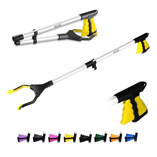 HATAF® 32inches Litter Pickers for Adults, Grabber Stick, Helping Hand Grabbers for Disabled, Foldable Litter Pickers for Children Rotating Head 360 Degree Reaching Aids (32" Yellow)