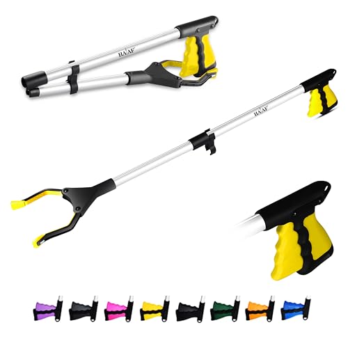 HATAF Recolector de arena de 81 cm para adultos, palo de agarre, ayuda a agarrar mano para discapacitados, ayuda plegable para discapacitados, cabezal giratorio, alcance de 360 grados, ayudas de