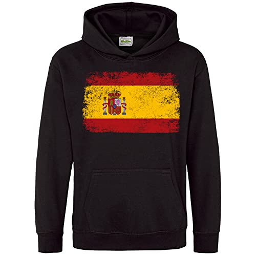 Purple Print House Spain Flag Kids Hoodie, Spain World Football Gifts for Boys and Girls, Spanish Soccer Supporters Cup Hooded Top 2022, 9-11 Years, Black