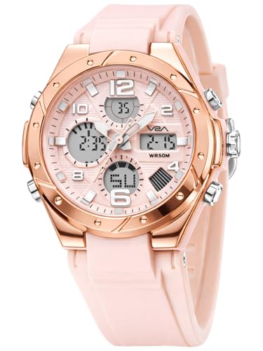 Image of V2A Aura Edge 40mm Analog Digital Watch for Women | Modern Everyday Style | Alarm Stopwatch Backlight Day Date | Comfortable TPU Strap | 50M Water Resistant | Gift for Ladies