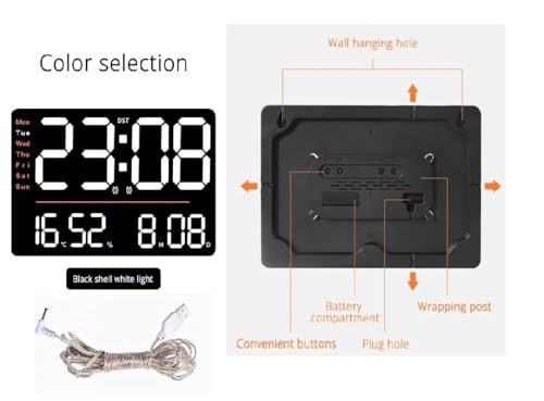 Image of Digital Wall Clock - Large Orange LED Display, Dual Alarms, Auto Brightness, Date, Day & Temperature, Remote Control, Plastic Square Design for Home, Office & Bedroom