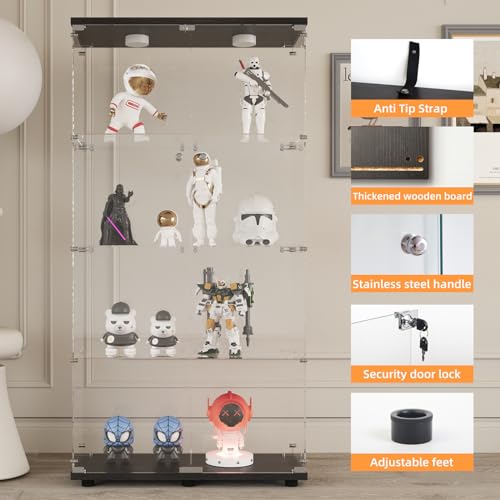 Image of LFT HUIMEI2Y 4-Tier Glass Display Cabinet with LED&Lock, Display Case Black