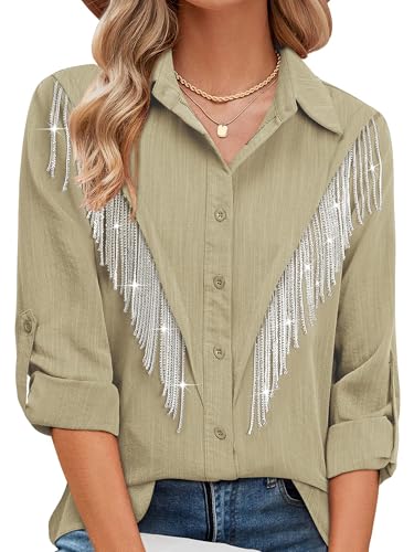 Image of MYMORE Womens Sparkly Fringe Shirt Western Cowgirl Country Concert Outfit