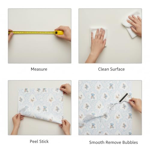 Image of Teddy Kids & Circle Textured Kids Room Wallpaper | Peel & Stick Self Adhesive | Waterproof Removable PVC Vinyl | Baby Boy Room Decoration 2 x 6 Feet