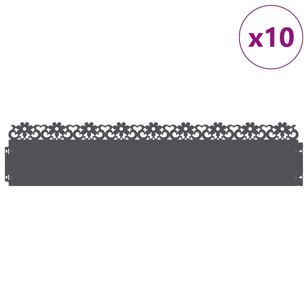 Lot de 10 bordures de pelouse en acier anthracite - 103 x 0,05 x 22 cm - Bordure en métal pour jardin - Bordure robuste pour parterre de fleurs - Bordure durable pour aménagement paysager