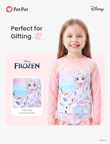 Image of Disney Frozen Elsa Stitch Marvel Toddler Girl Two Piece Long Sleeve UPF50+ Swimsuit Rashguard Sets Bathing Suit