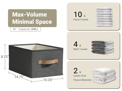 Image of LayerSpace 3 Pack Fabric Storage Bins for Shelves | 14 inch L*10 inch W*8 inch H Closet Storage Bins | Collapsible Closet Organizers for Clothes | Linen Clothes Bins | Black