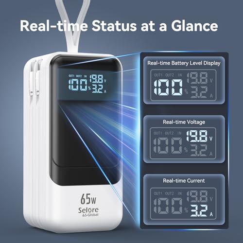 Fast Charging Power Bank 18400mAh 65W Portable Laptop Charger, LCD Display, Travel Essential Battery Pack with Built-in USB-C & Lightning Cables for iPhone 16/15/14/13/12 MacBook Samsung - image 6