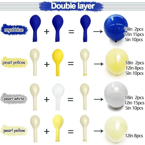 Image of Blue Yellow Balloons Garland Double Stuffed Pearl Yellow White Royal Blue Balloon Arch Kit for Wedding Bridal Baby Shower Lemon Birthday Party Decoration