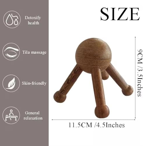 Image of Beaute Secrets Head Massager for Scalp | Wooden Trigger Point Massager Spider Shape 5 Legs | Gua Sha Wooden Body & Scalp Massage Tool | No Heat or Electricity | Relieves Stress, Muscle Stiffness & Improves Hair Growth Naturally, Brown