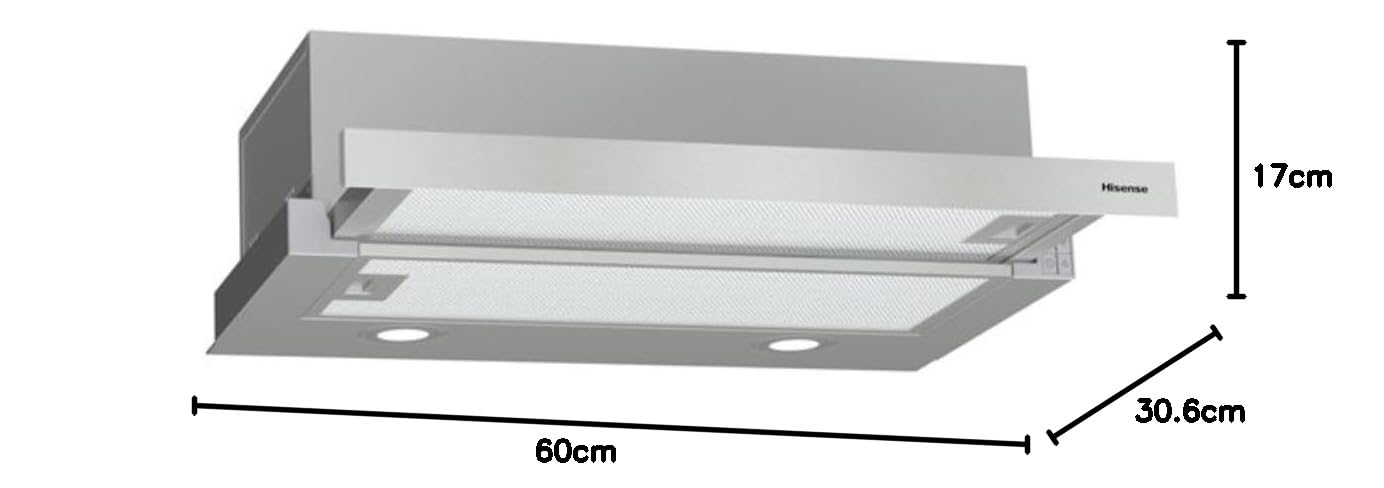 Hisense CH6TL4BX - Cappa telescopica da 60 cm, capacità di aspirazione di 450 m³/h, illuminazione LED, facile pulizia e manutenzione
