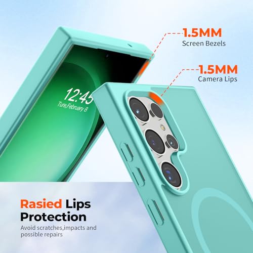 Image of SUPFINE Magnetic for Samsung Galaxy S23 Ultra Case, (Built-in Magnets) (Military Grade Drop Protection) Slim Translucent Shockproof Phone Case,Blue Green