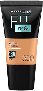 Maybelline New York Liquid Foundation, Matte & Poreless, Full Coverage Blendable Normal to Oily Skin, Fit Me, 330 Toffee, 18ml