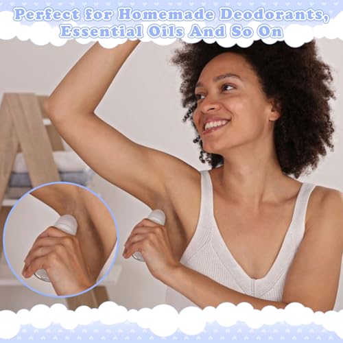 12 PCS 50ML Round Glass Empty Roller Bottles, Refillable Roller Ball Applicator Glass Deodorant Roller Bottle with Lid, Roll On Bottles Containers for Perfume, Essential Oils, Cosmetic4