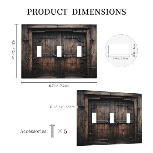 Decorative Light Switch Cover Plate Retro Brown Wood Barn Door Vintage Farmhouse 3 Gang Wall Plate Oversized Triple Toggle Switch Cover Plate Jumbo Faceplate