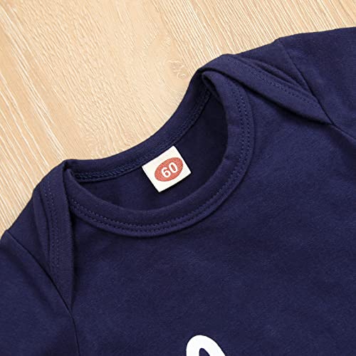 Grnshts Newborn Baby Boy Romper Coming Home Outfits Letter Print Bodysuit Jumpsuit+Hat+Gloves 3Pcs Clothes Set (A-Navy Blue, Newborn) #TOP3