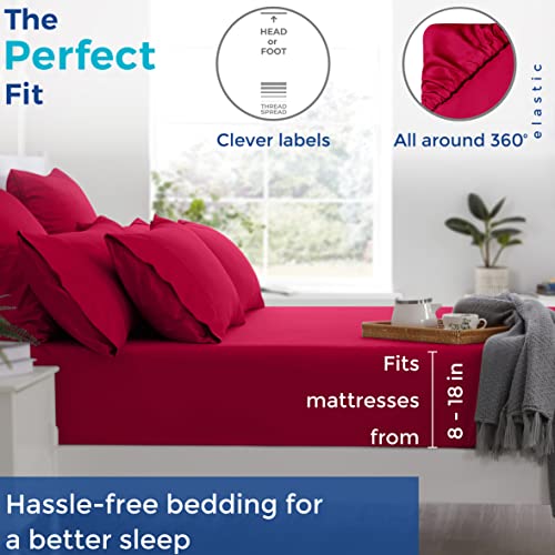 Pure Egyptian King Size Cotton Bed Sheets Set (King, 1000 Thread Count) Red Bedding And Pillow Cases (4 Pc) – Egyptian Cotton Sheets King Size Bed- Sateen Sheets - 16” Deep Pocket King Sheets #TOP3