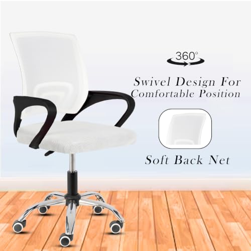 Image of Casa Copenhagen Mesh Mid Back Office /Study /Computer /Revolving /Desk Chair for Work from Home -Metal Base, Height Adjustable Seat- Snow White & Black Handle