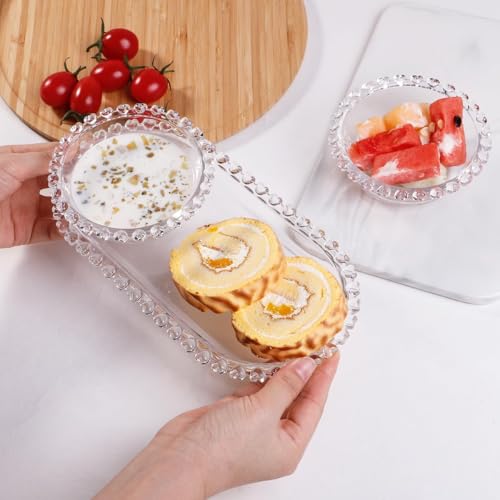 Image of Glass Serving Plate Set of 1 pcs Flower Decorative 11.5 inch Crystal Clear Glass Plate- Dry Fruits Sweets Chocolate Snack Plate for Dining,Catering Event,Parties,Wedding Dinner Plate (MV-02)