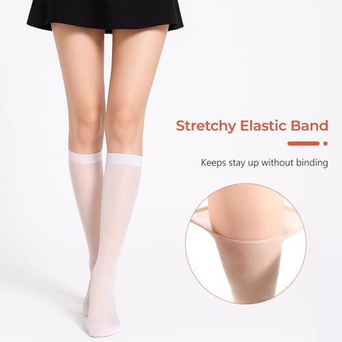 3 Pairs Sheer Knee High Stockings, Elastic 15D Nylon Sheer Trouser Stockings with Reinforced Toes Tight Knee High Stocking Perfect Pairing For Skirts, Dresses, Shorts - 3 Colors4