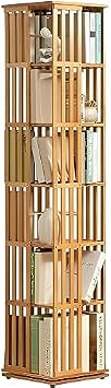 Tier Wood Rotating Bookshelf Display Organizer for Living Room Bedroom Home Office 360 Revolving Bookcase with Storage Shelves and Media Cabinet