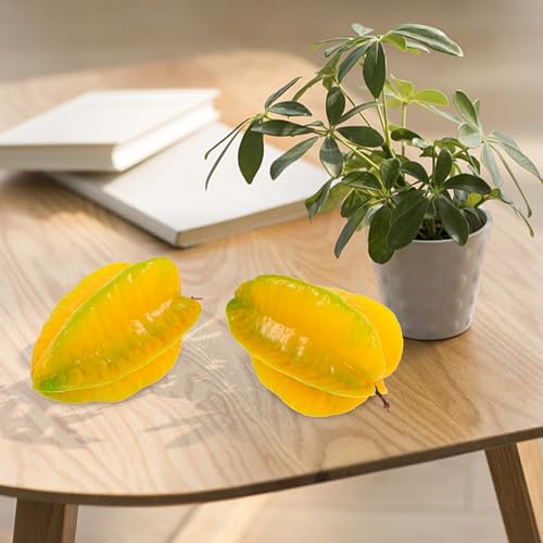 TOBBOMEY Artificial Starfruit Faux Fruit Ornament 2pcs Plastic Simulation Fruit Props for Photography Window Display Home Décor - Thumbnail 4