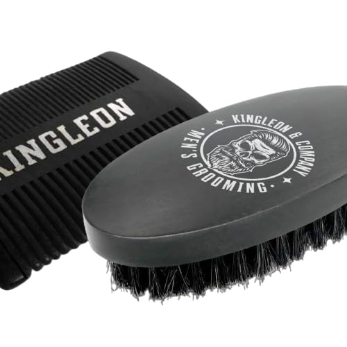 Kingleon Premium Beard Brush and Comb Set for Men – Natural Bristle Beard Brush, Wide-Tooth Wooden Beard Comb with Travel Bag – Grooming Kit for Styling, Detangling & Healthy Beard Care