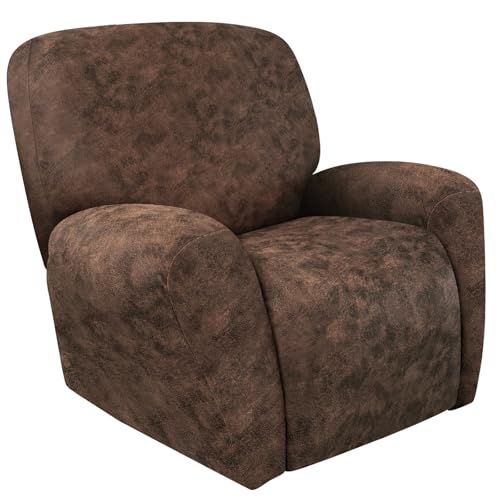 Image of ANARACHON Leather Look Recliner Chair Covers Stay in Place 4-Piece Recliner Slipcovers for Reclining Chair Furniture Protector Spandex Fabric Washable (X-Large, Dark Brown)