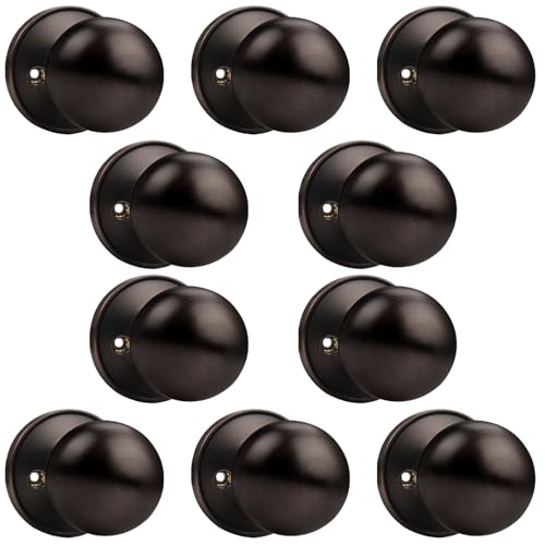 Probrico Oil Rubbed Bronze Dummy Knobs, Non-Turning Door Knobs for Hall or Closet, Round Interior Knobs,10 Pack