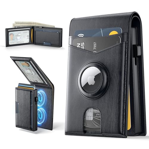 AirTag Wallet Men,Wallet With Airtag Holder,RFID Technology Credit Card Holder with Minimalist Wallet for Men for Apple AirTag (No Airtag Included)-Black Christmas Gifts