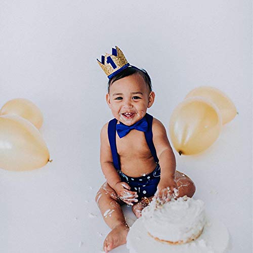 IBTOM CASTLE Baby Boy 1st Birthday Cake Smash Outfit Jungle Wild ONE Shorts+Suspenders+Bowtie+Crown 4pcs Set for Photo Shoot2
