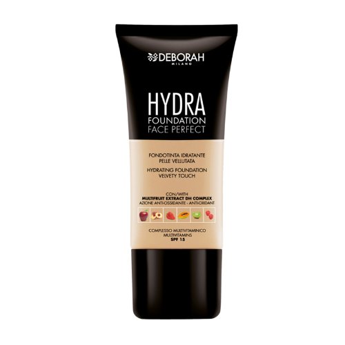 Deborah Milano Hydra Foundation. Italian made in shades of Beige and Rose. Extracts of 6 fruits