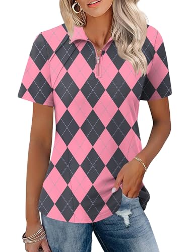 LOMON Womens Golf Polo Shirt Summer Short Sleeve Quarter Zip Outfit