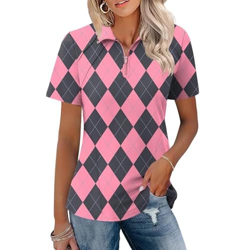 LOMON Womens Golf Polo Shirts Summer Short Sleeve 1/4 Zip Tops Moisture Wicking Casual Tennis Activewear with Pockets