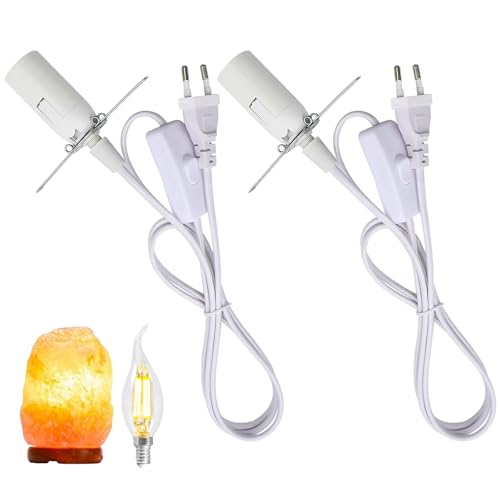 2 Stück Kabel mit Schalter für Salzlampe Lampenfassung E14 mit 1 8M Lampenkabell und Schalter E14 Fassung mit EU-Stecker Salzlampenfassung Weiß für Lampenaufhängung Salzleuchte Deckenlampe DIY Lampen