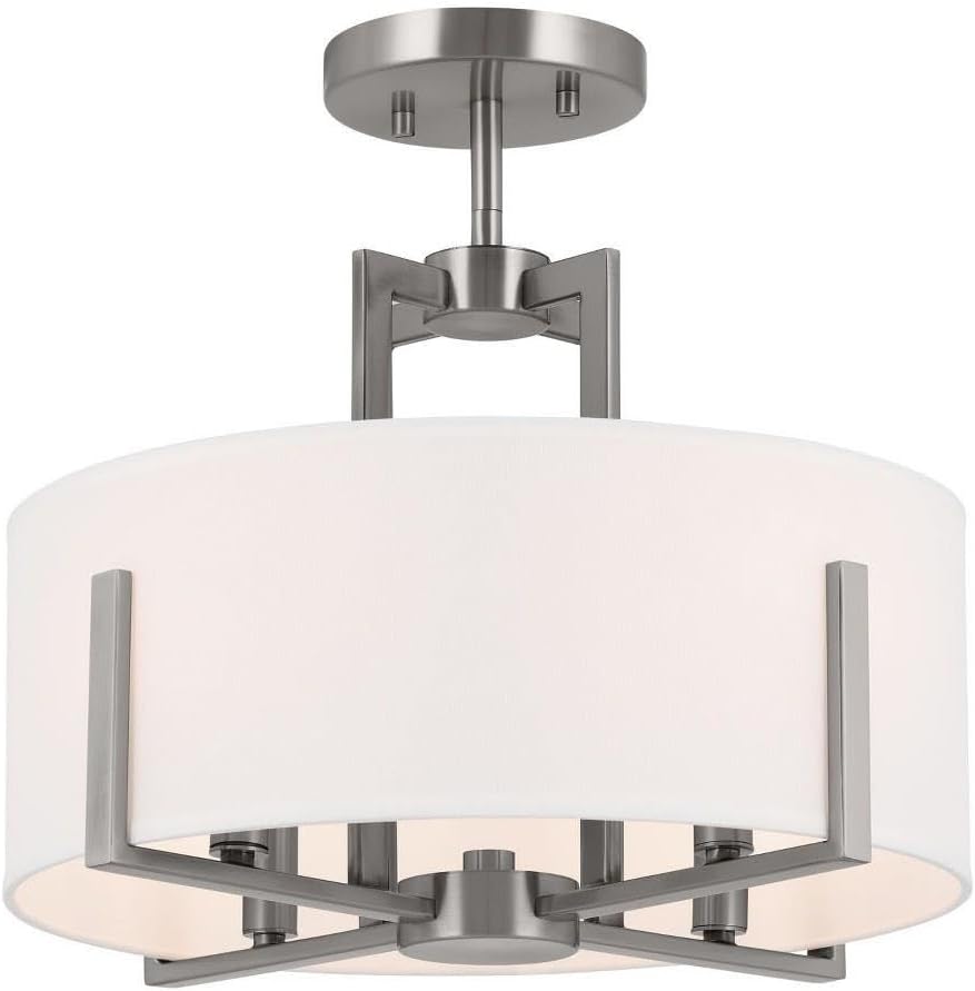 KICHLER Malen 4-Light Semi-Flush, Updated Light with White Fabric Shade in Classic Pewter, for Bedroom, Hallway, Kitchen, or Smaller Mudroom (15.5" x 14.25")