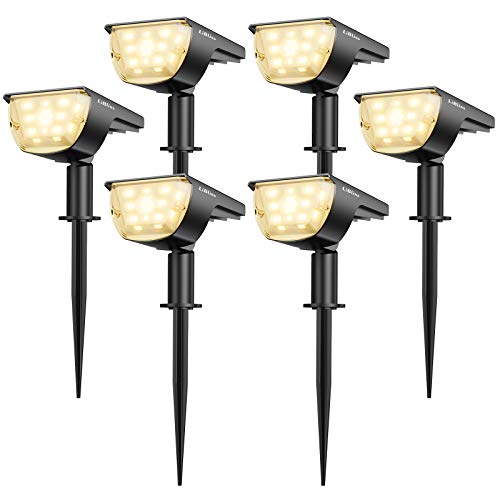 Solar Landscape Spotlights Outdoor, [6 Pack/3 Modes] LiBlins 2-in-1 Solar Landscaping Spotlights, IP67 Waterproof Solar Powered Wall Lights for Yard Garden Patio Driveway Pool (Warm Yellow/33 LED)