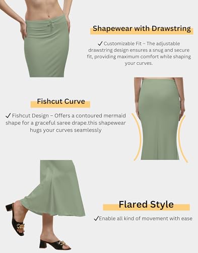 Image of Women's Polyester Blend Shapewear Patticoat Fishcut Flare Pattern Stretchable Drawstring Waist Maxi Length and Slim Fit Body Shaper Peticoat for Saree Daily Use Peticoat