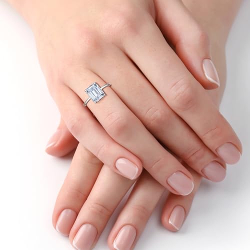 4ct Cubic Zirconia Engagement Rings For Women Promise Ring 14K Gold/Silver Plated Sterling Silver Emerald Cut CZ Wedding Band Size 5-104