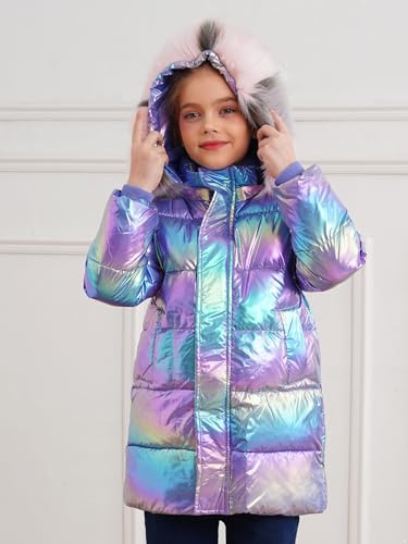 Kids Girls Metallic Padded Hooded Jacket Long Sleeve Warm Coat Sequin Zipper Outerwear3