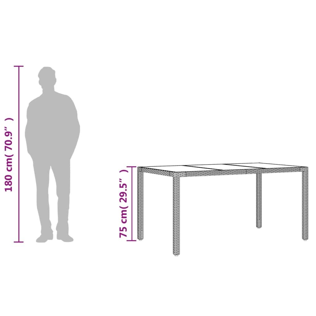 Stół ogrodowy ze szklanym blatem, czarny, 150 x 90 x 75 cm, polirattan, stal malowana proszkowo, stół tarasowy, do ogrodu, na balkon, werandę, do jedzenia i pikniku