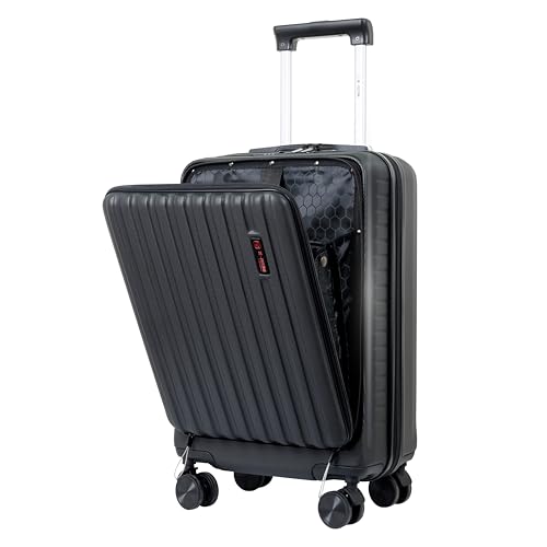 REFLECTION-Business-Travel-20Carry-On-Luggage-with-Front-Open-Laptop-CompartmentHardside-Suitcase4-Spinner-WheelsPremium-QualityProfessional-lookBlack REFLECTION Business Travel 20"Carry On Luggage with Front Open Laptop Compartment|Hardside Suitcase|4 Spinner Wheels|Premium Quality|Professional look(Black)