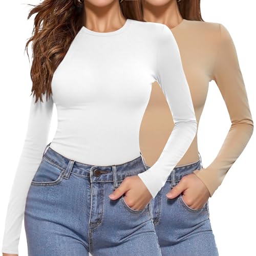 Aottori Maglia Basic Donna Confezione da 2 Manica Lunga Slim