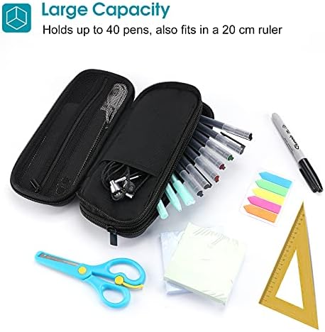 ProCase Hard Pencil Cases, 2-Layer Large Capacity Pencil Holder Storage for Office School Students -Black