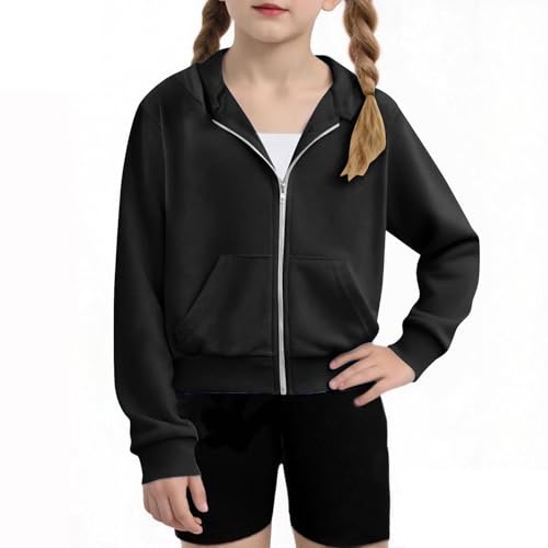 Girls Zip Up Cropped Hoodie Kids Long Sleeve Casual Sweatshirt with Pocket Casual Stylish Jacket Tops for 4-12 Years