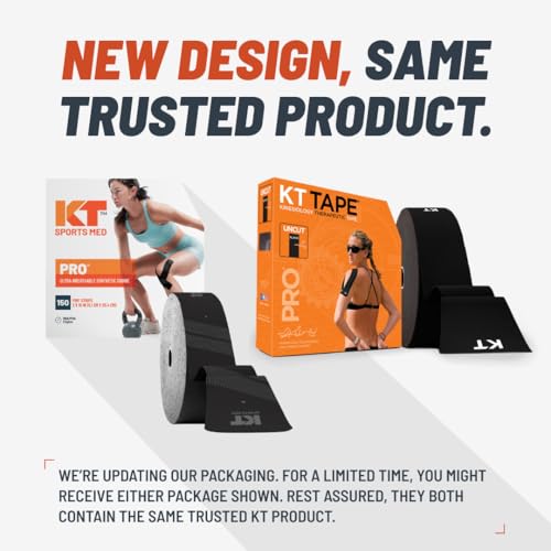 KT Tape, PRO Synthetic Elastic Kinesiology Athletic Tape, 150 Count, 10” Precut Strips, Rage Red
